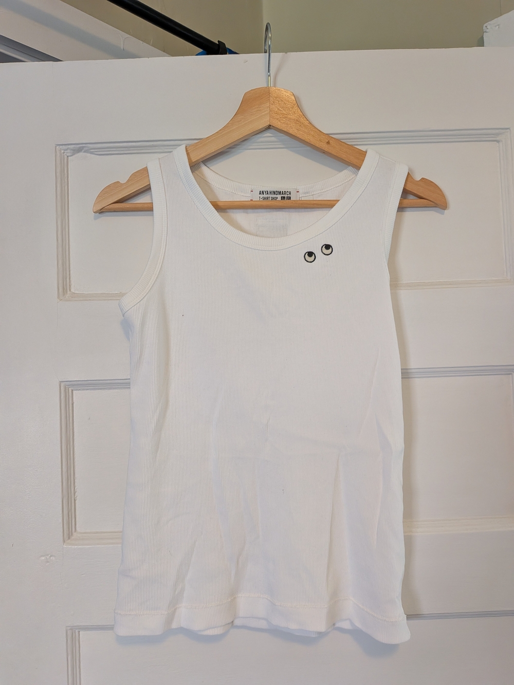 Anya Hindmarch White Ribbed Tank with Eye Embellishment